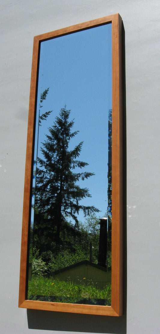 Cherry Wood Deep Frame Mirror with Beveled Glass