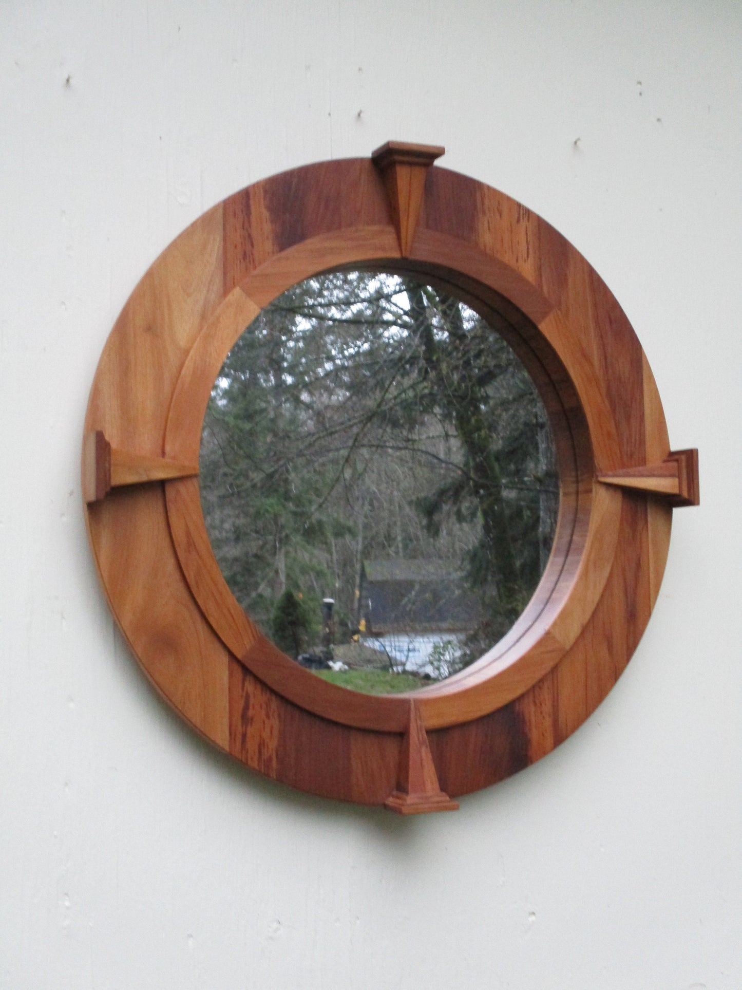 Teak Wood Round Wall Mirror