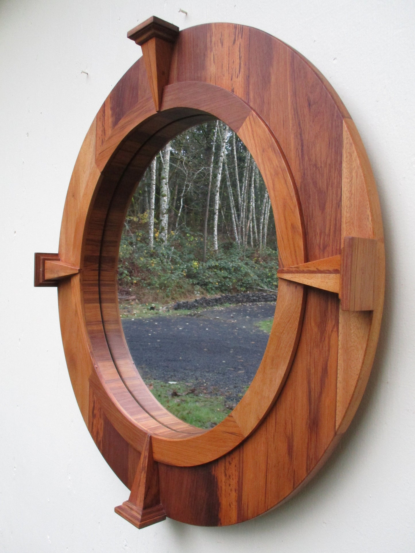 Teak Wood Round Wall Mirror