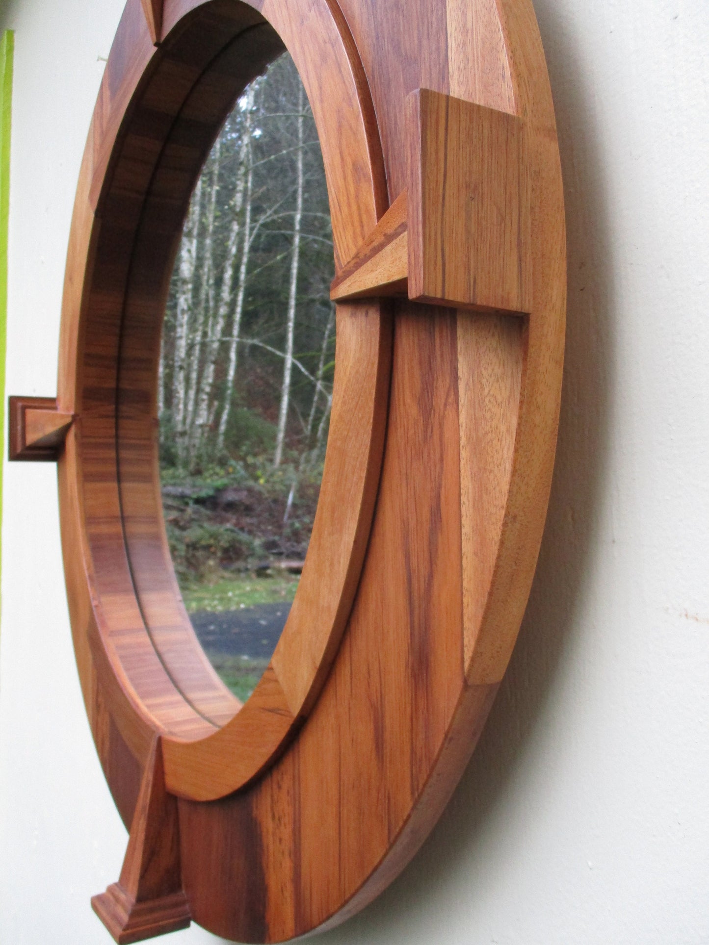 Teak Wood Round Wall Mirror