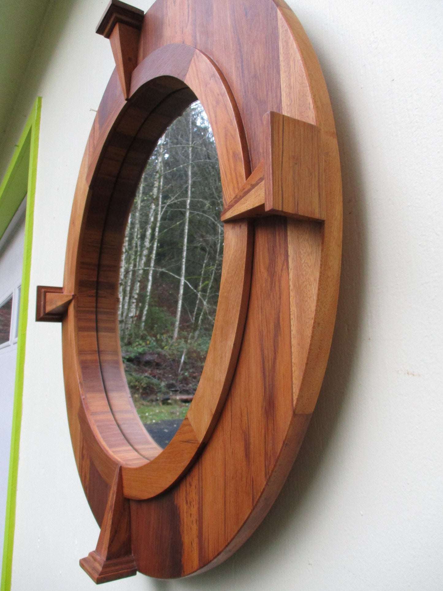 Teak Wood Round Wall Mirror