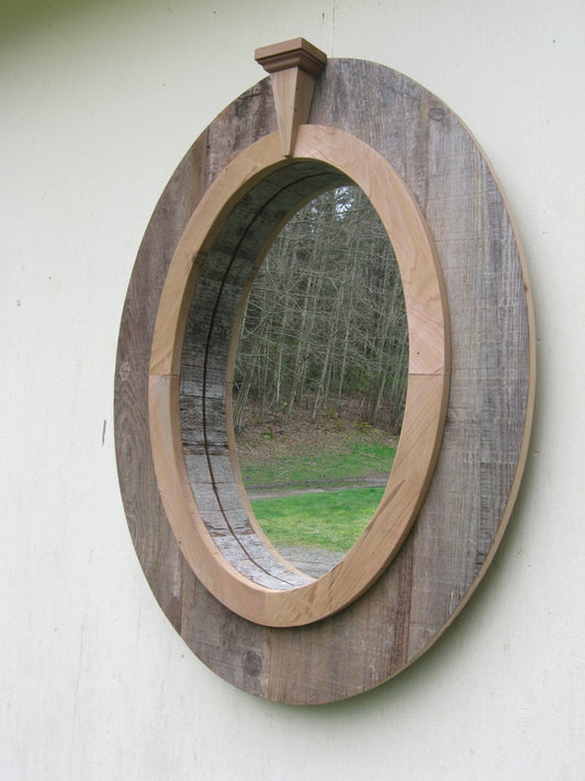 Wood Oval Wall Mirror with Decorative Compass Point