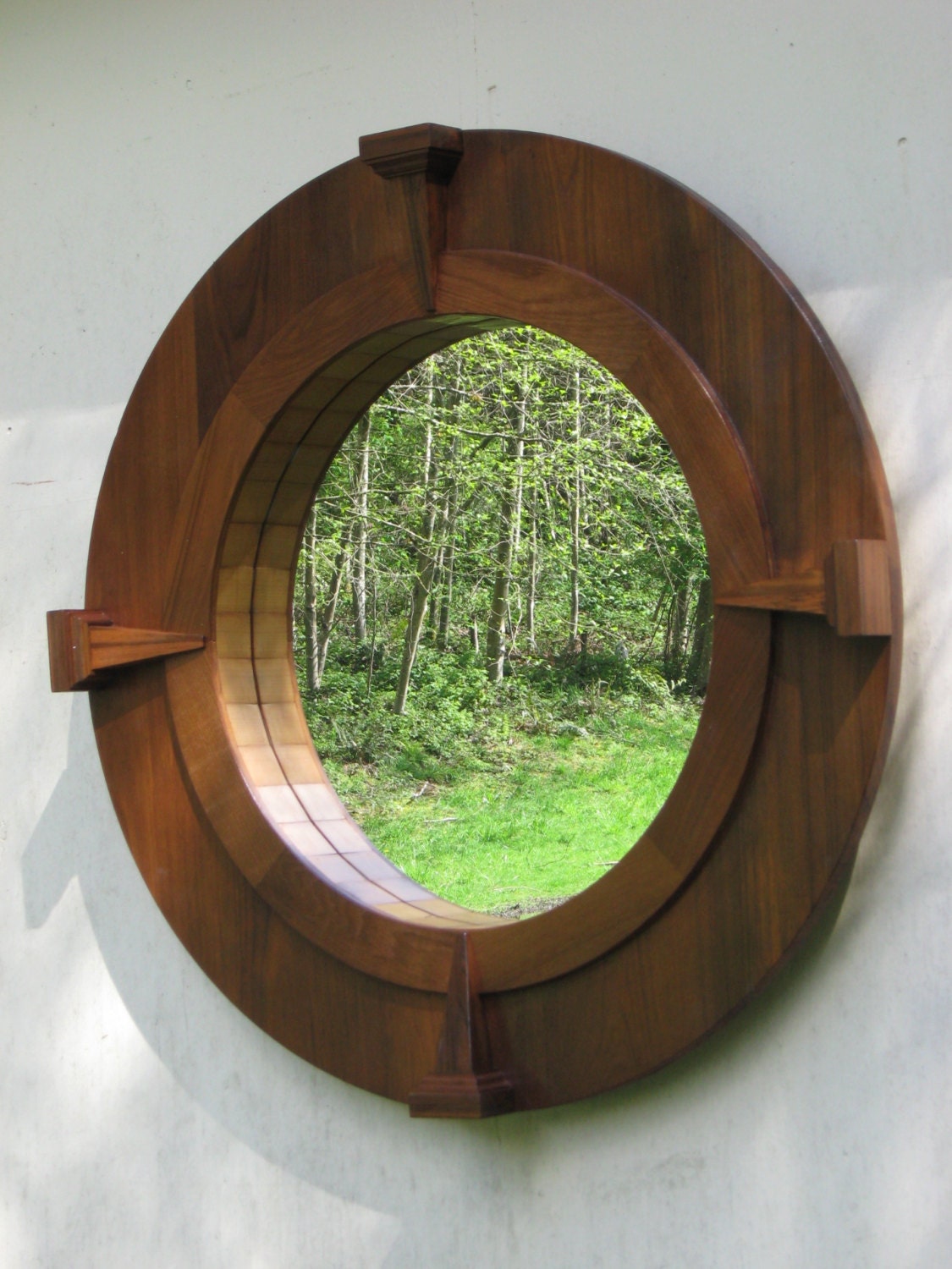 Teak Wood Round Wall Mirror