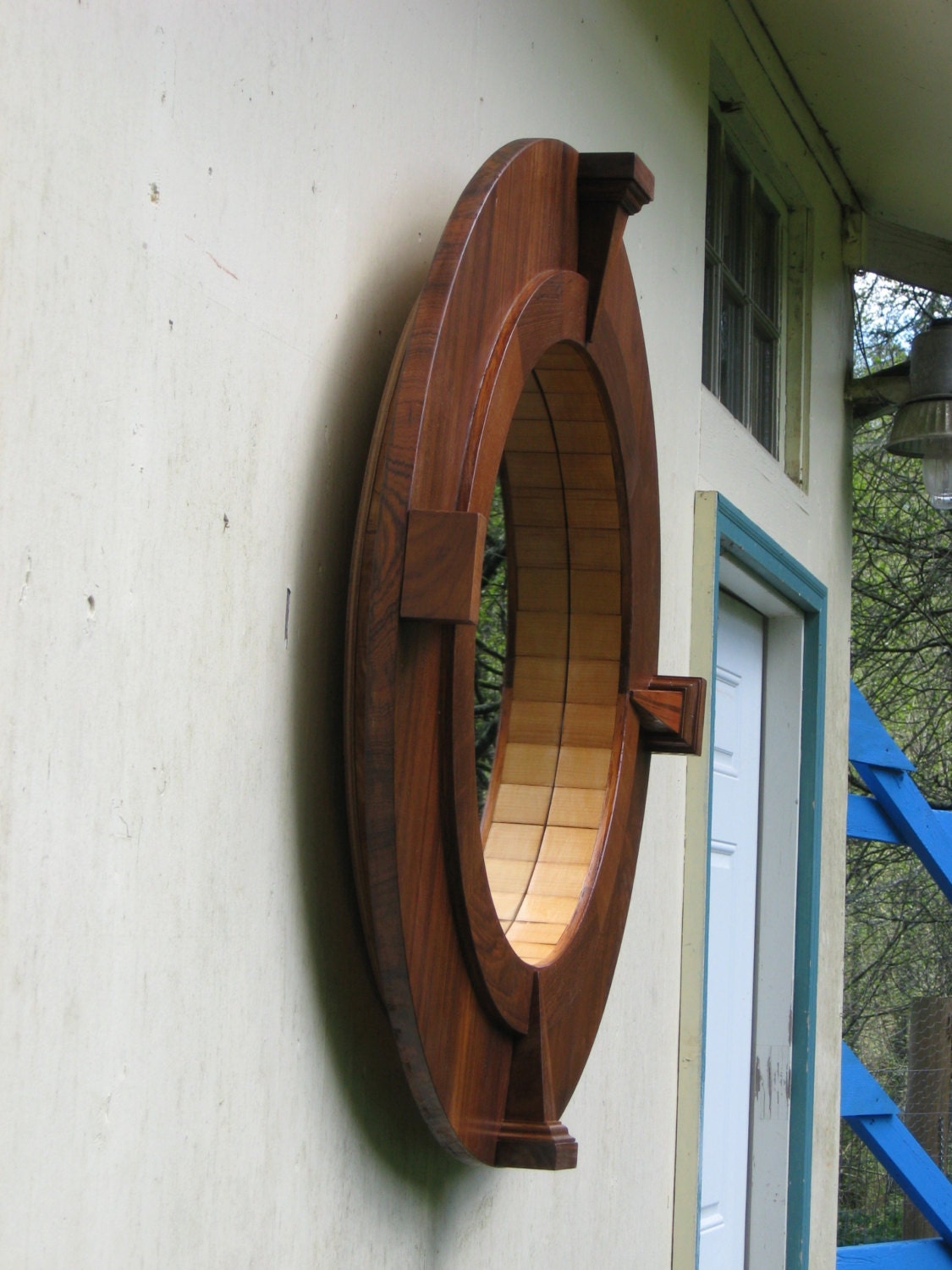 Teak Wood Round Wall Mirror