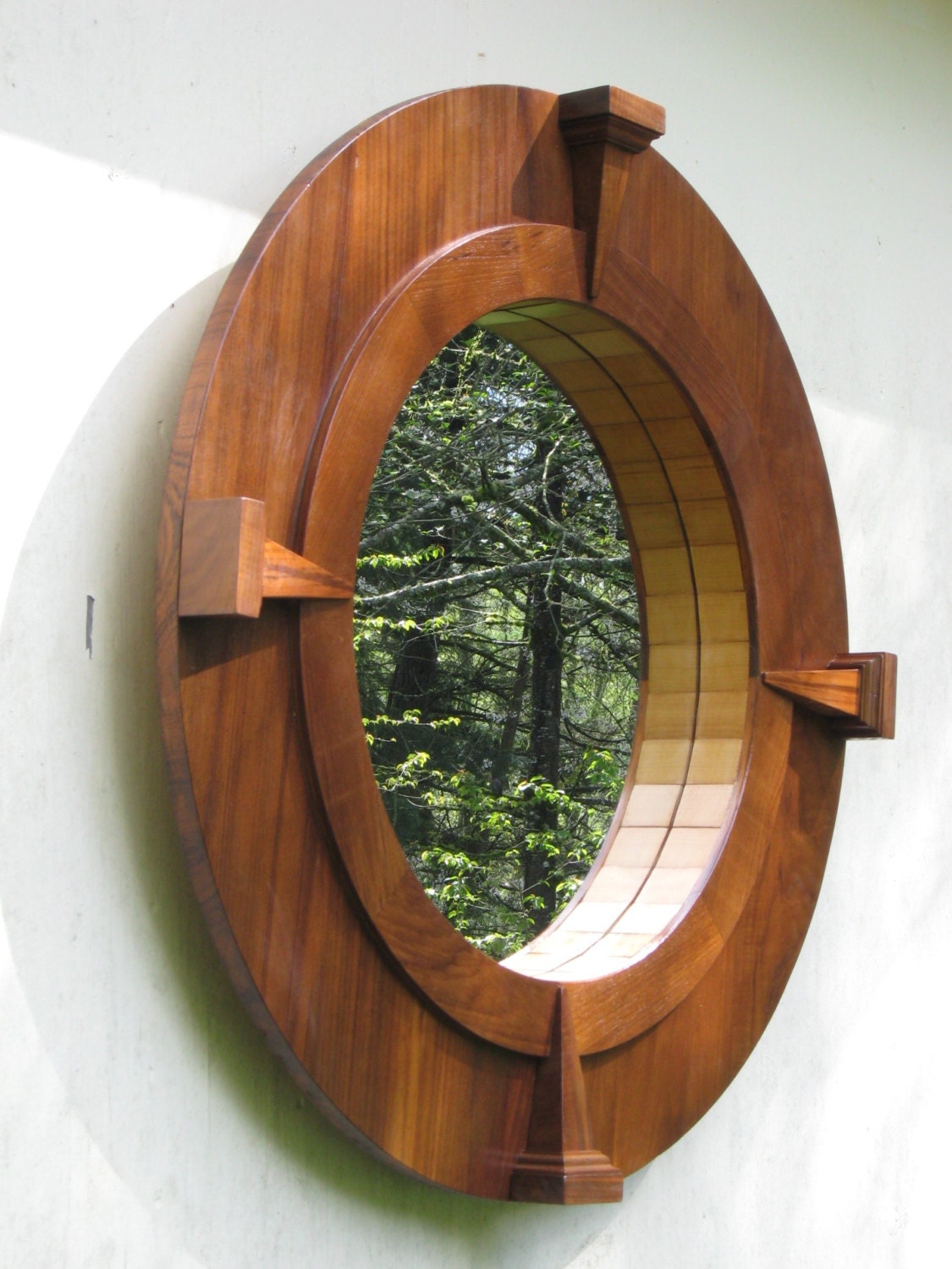 Teak Wood Round Wall Mirror