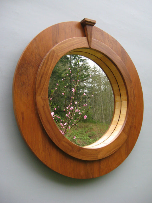 Teak Wood Round Mirror