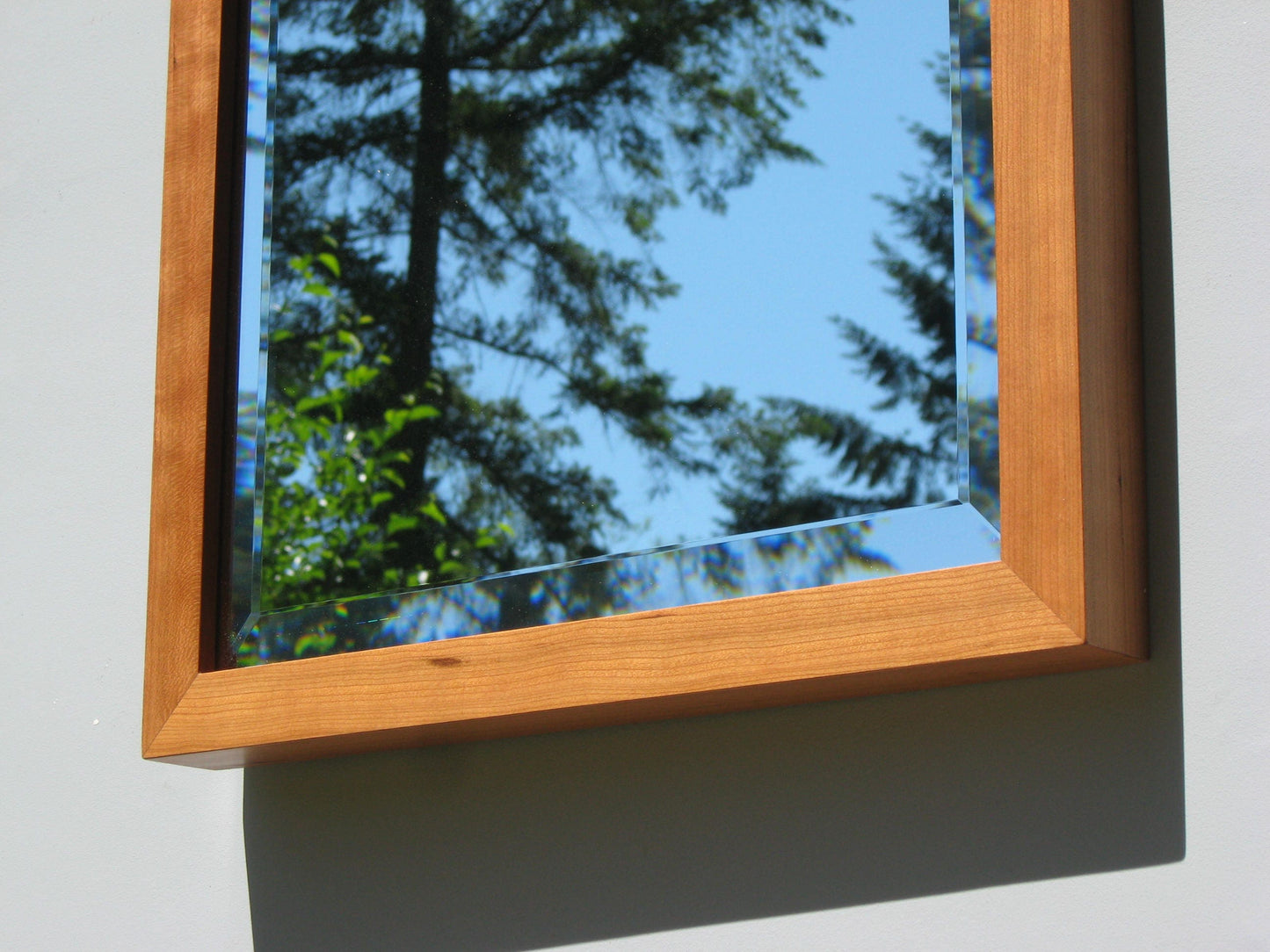 Cherry Wood Deep Frame Mirror with Beveled Glass