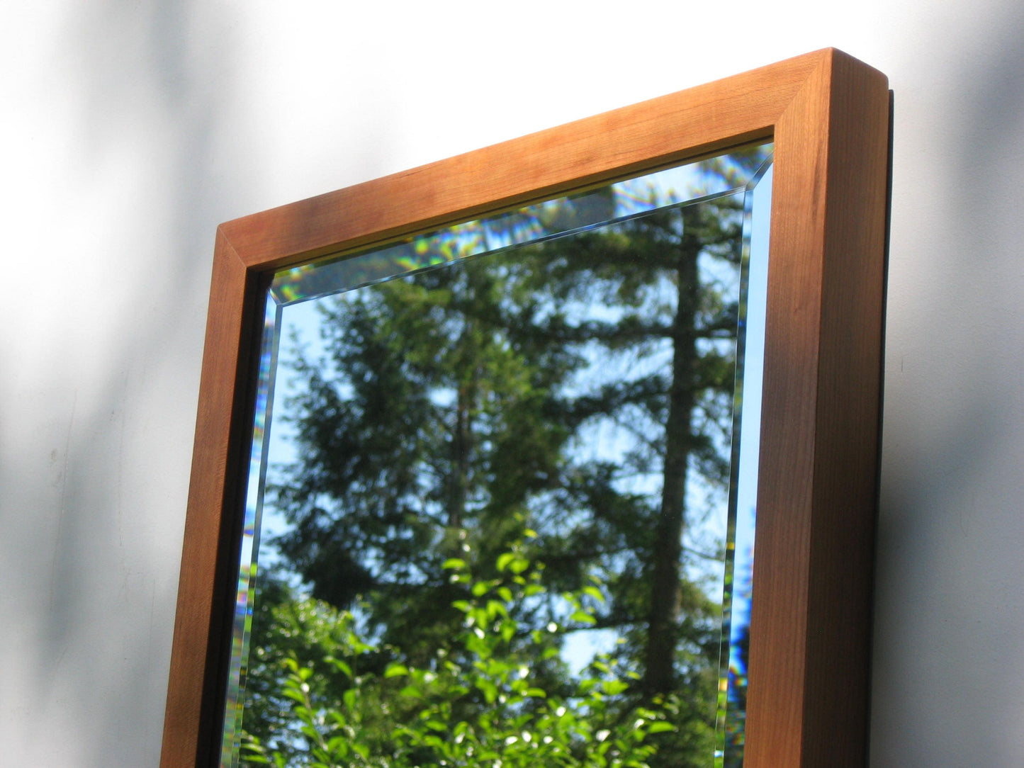 Cherry Wood Deep Frame Mirror with Beveled Glass