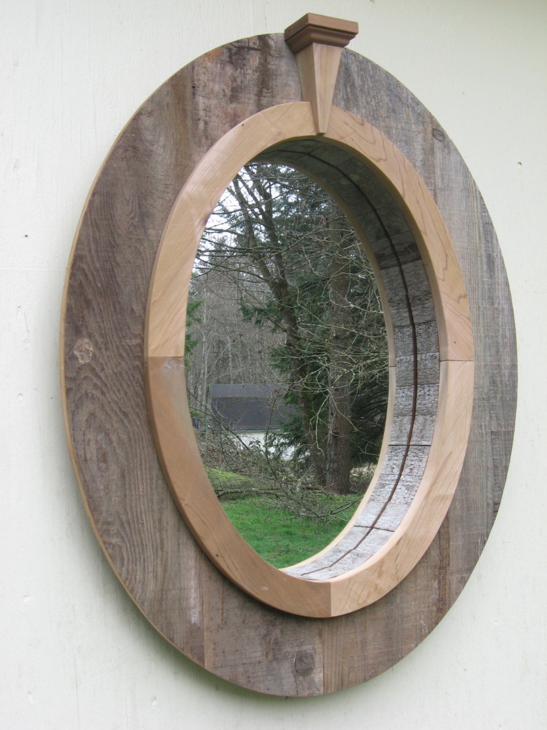 Wood Oval Wall Mirror with Decorative Compass Point