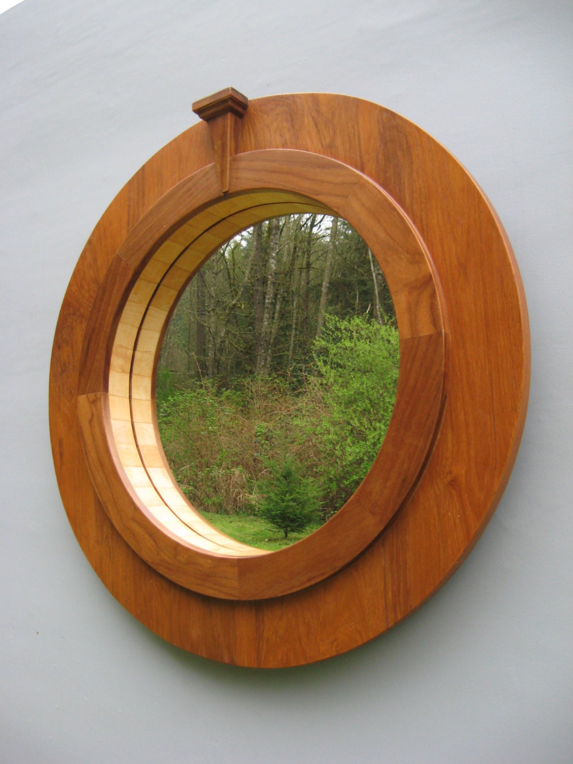 Teak Wood Round Mirror